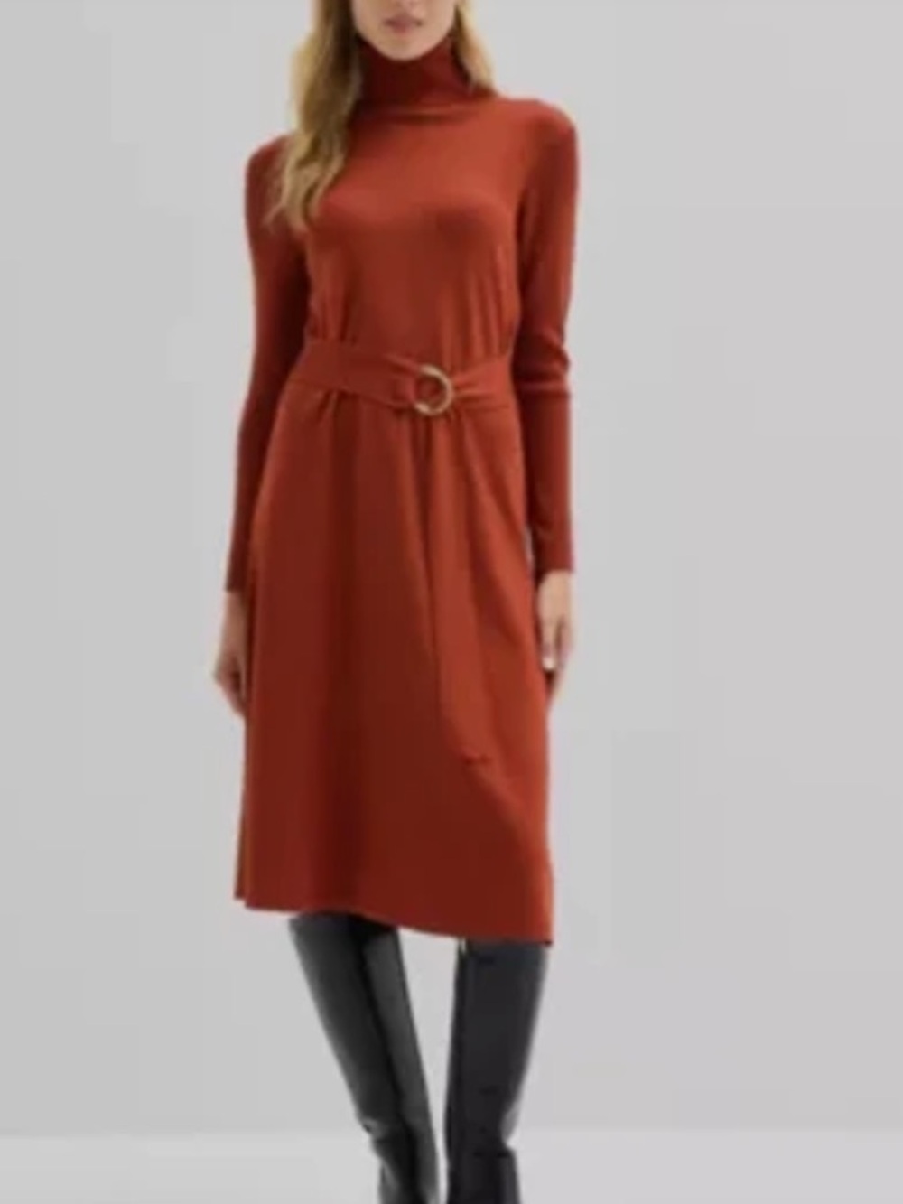 Maia L/S Rust Sweater Dress